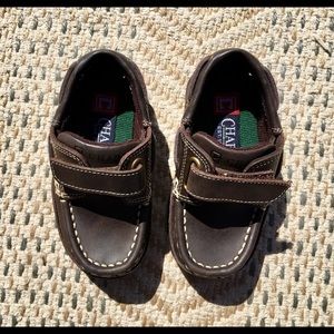 Chaps brown velcro dress shoes. Toddler size 6